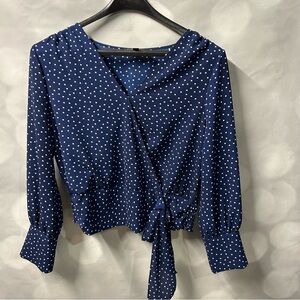 OLM blue and white polka‎ dot blouse in a size large. Vintage